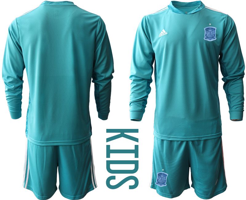 Youth 2021 World Cup National Spain lake blue long sleeve goalkeeper Soccer Jerseys